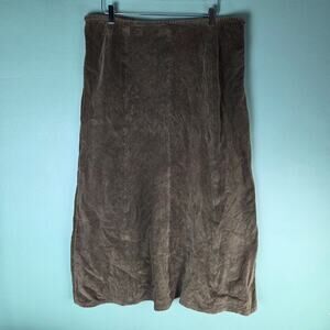 Eddie Bauer Women 18 Brown Corduroy Midi Skirt 14 A-Line Stretch Dark Academica